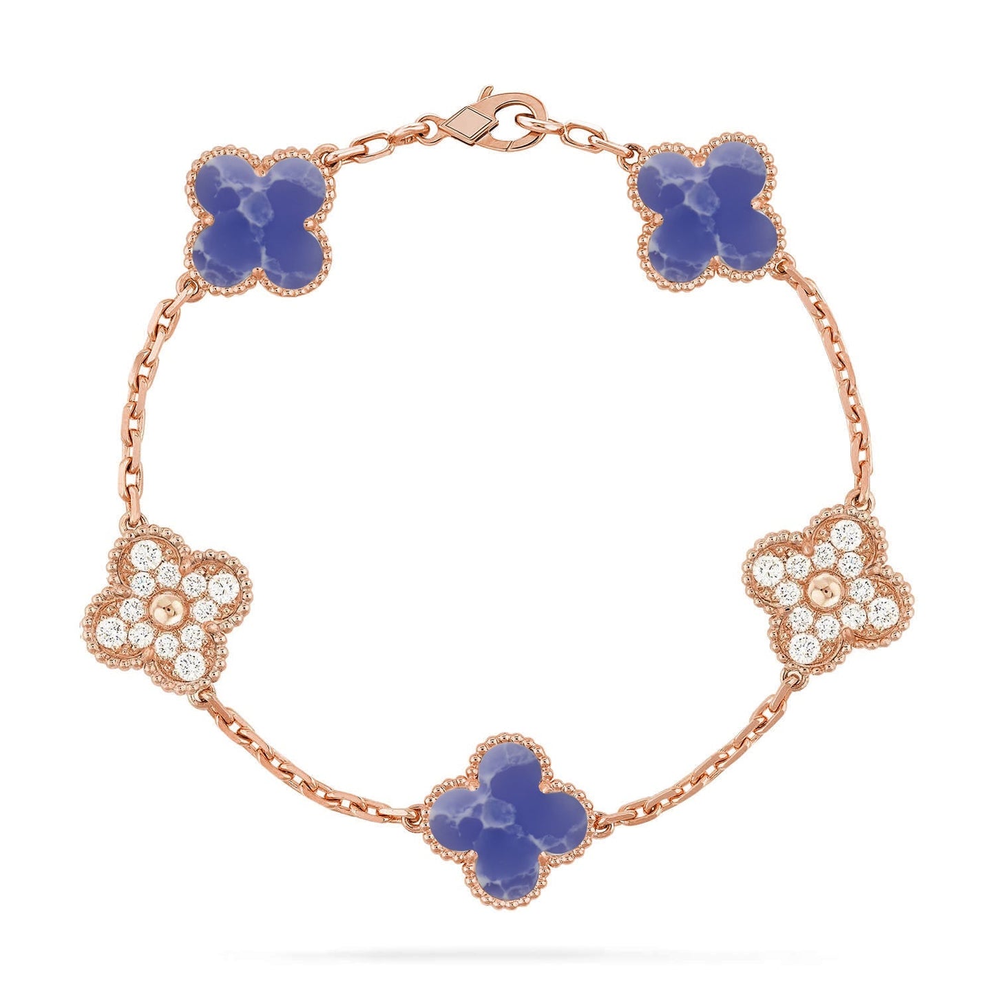 [Zalyn]LUCKY CLOVER 5-MOTIF BRACELET - BLUE LARIMAR COLLECTION