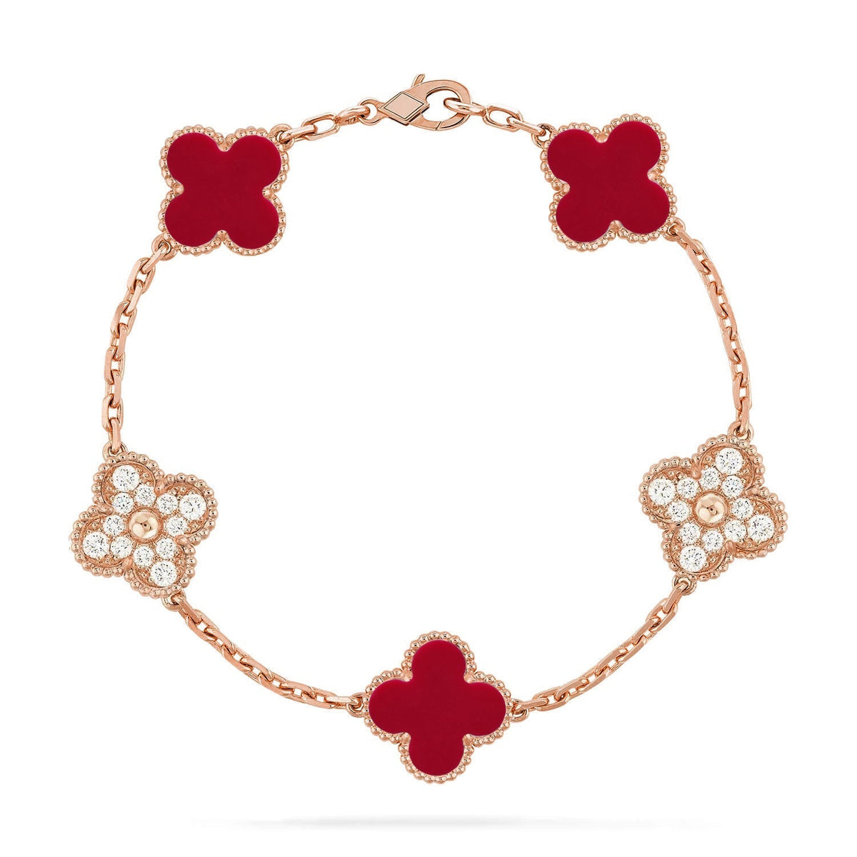 [Zalyn Jewelry ] CLOVER 5 MOTIF RED CORNELIAN BRACELET COLLECTION