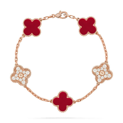 [Zalyn Jewelry ] CLOVER 5 MOTIF RED CORNELIAN BRACELET COLLECTION