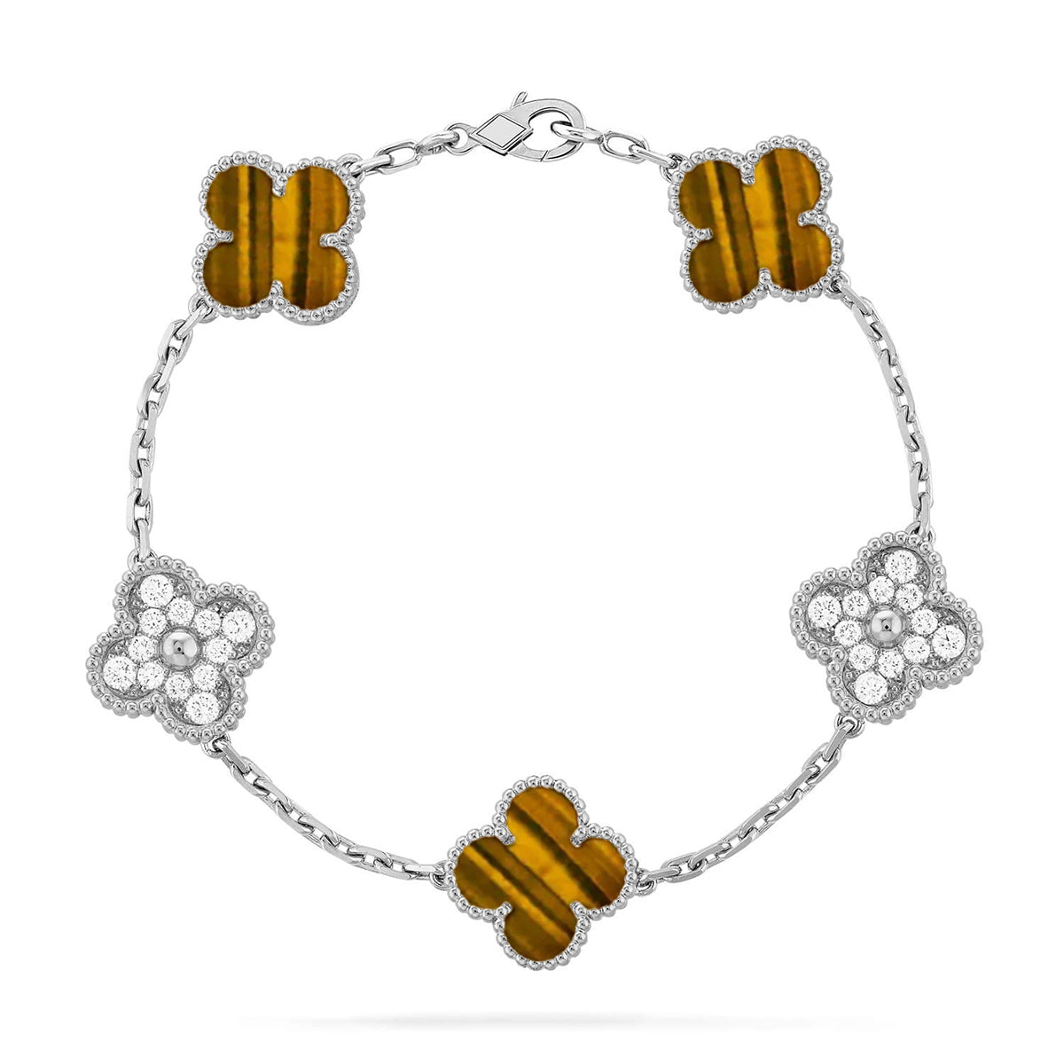 [Zalyn]LUCKY CLOVER 5-MOTIF BRACELET -  TIGER’S EYE COLLECTION