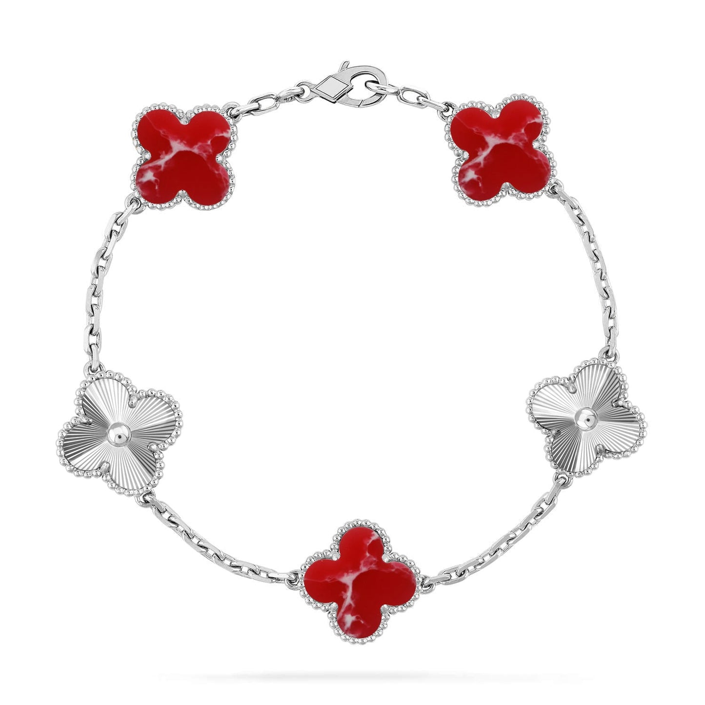 [Zalyn]LUCKY CLOVER 5-MOTIF BRACELET - RED LARIMAR COLLECTION
