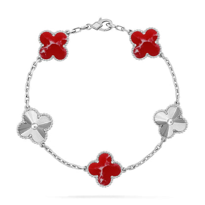 [Zalyn]LUCKY CLOVER 5-MOTIF BRACELET - RED LARIMAR COLLECTION