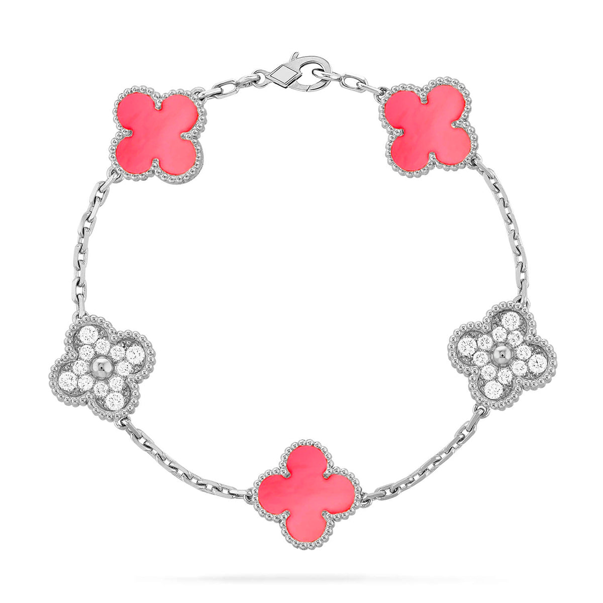 [Zalyn]LUCKY CLOVER 5-MOTIF BRACELET - PINK MOTHER-OF-PEARL COLLECTION