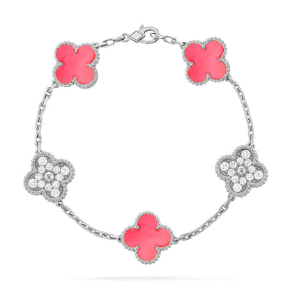 [Zalyn]LUCKY CLOVER 5-MOTIF BRACELET - PINK MOTHER-OF-PEARL COLLECTION