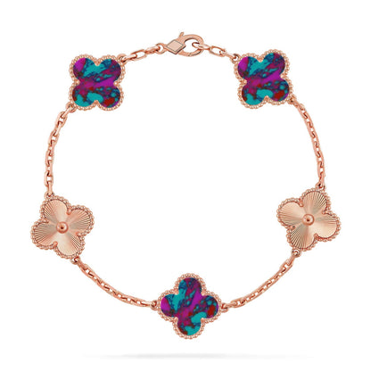 [Zalyn]LUCKY CLOVER 5-MOTIF BRACELET - MULTI-GEM COLLECTION