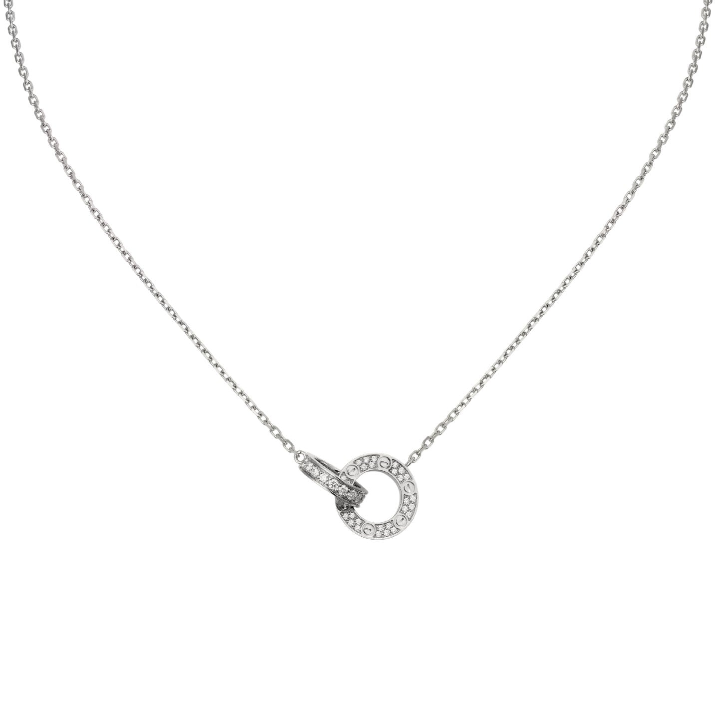[Zalyn]LOVE DOUBLE-RING PENDANT FULL-PAVÉ NECKLACE