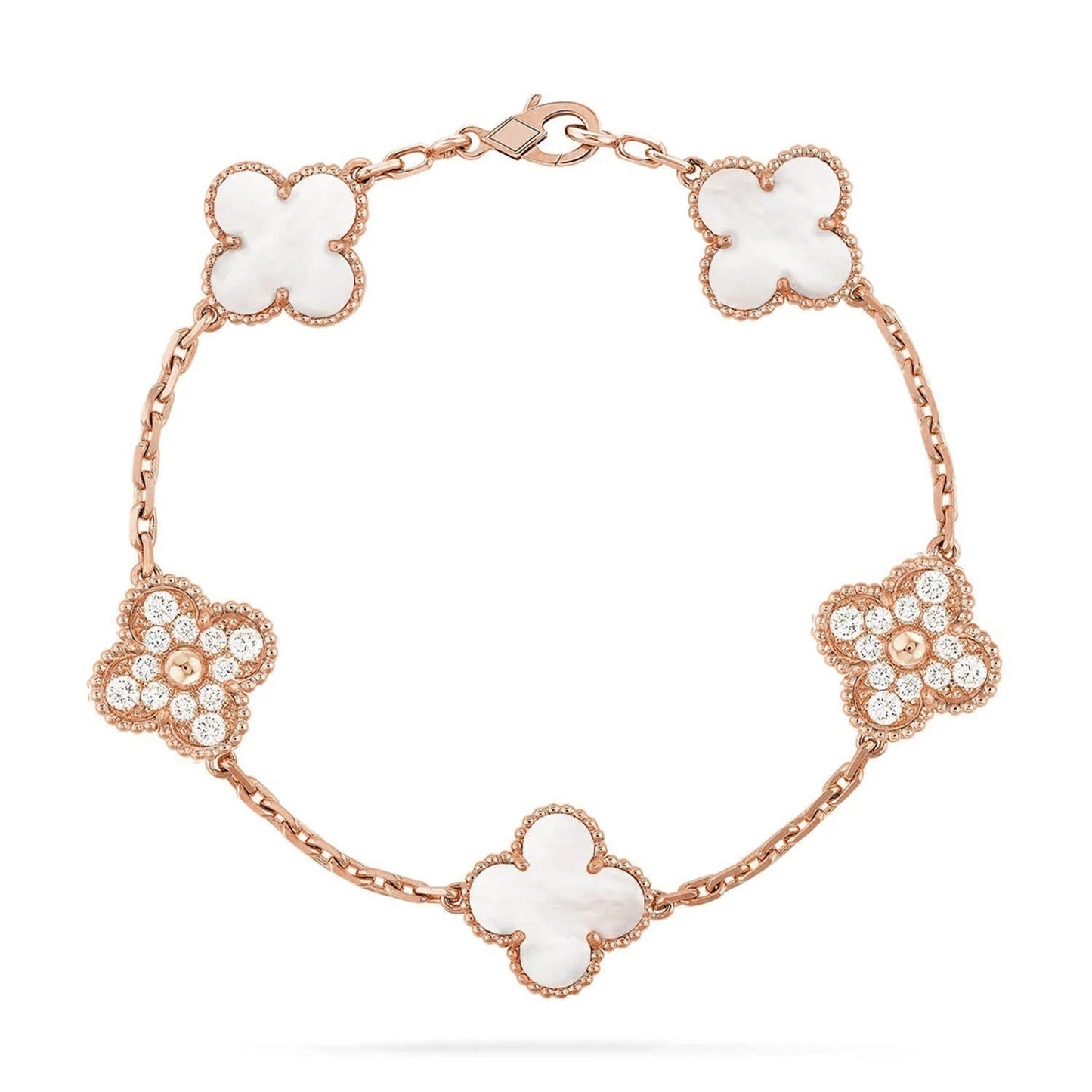 [Zalyn]LUCKY CLOVER 5-MOTIF BRACELET - WHITE MOTHER-OF-PEARL COLLECTION