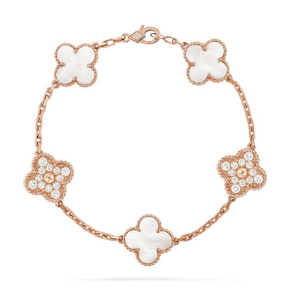 [Zalyn]LUCKY CLOVER 5-MOTIF BRACELET - WHITE MOTHER-OF-PEARL COLLECTION