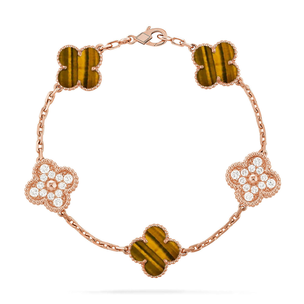 [Zalyn]LUCKY CLOVER 5-MOTIF BRACELET -  TIGER’S EYE COLLECTION