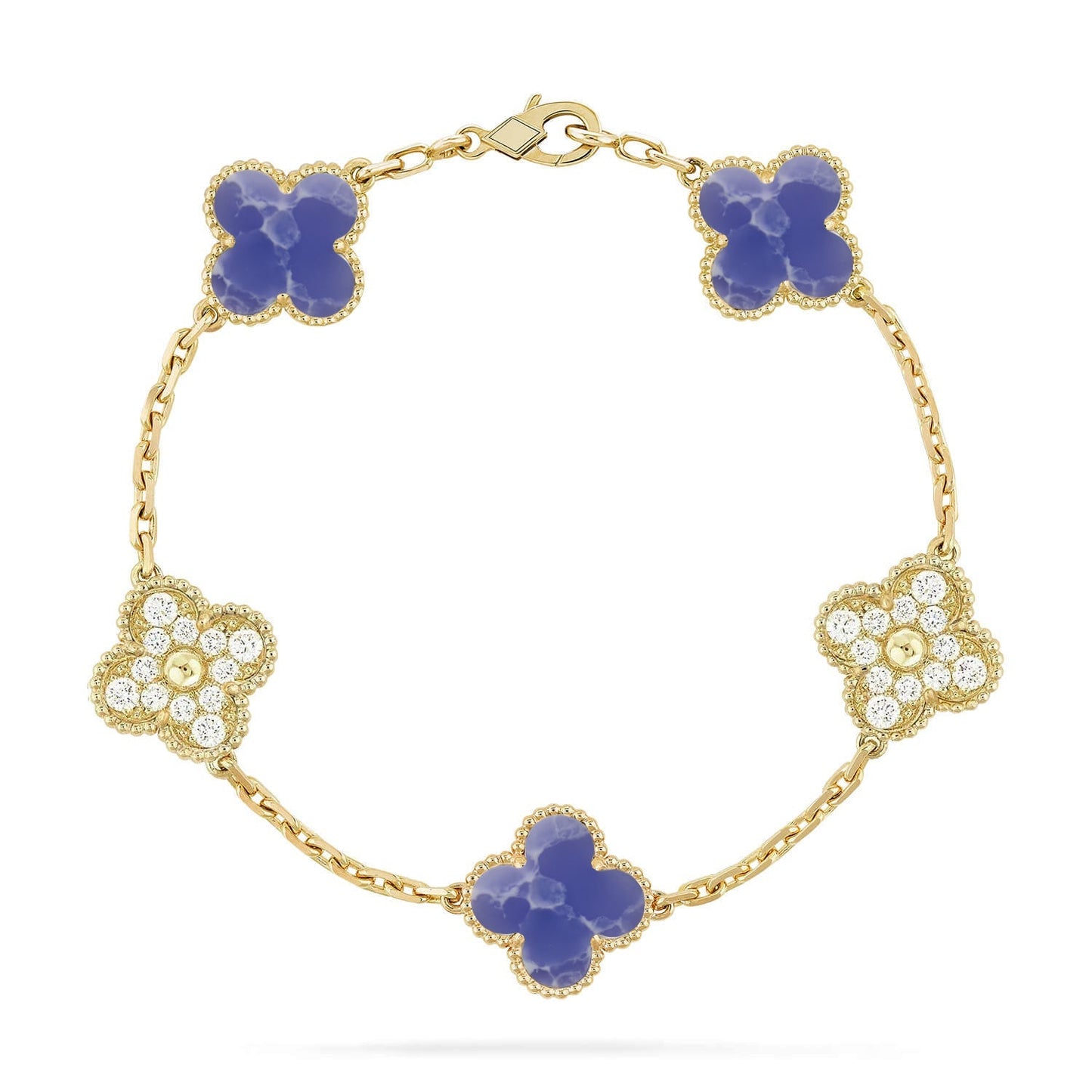 [Zalyn]LUCKY CLOVER 5-MOTIF BRACELET - BLUE LARIMAR COLLECTION
