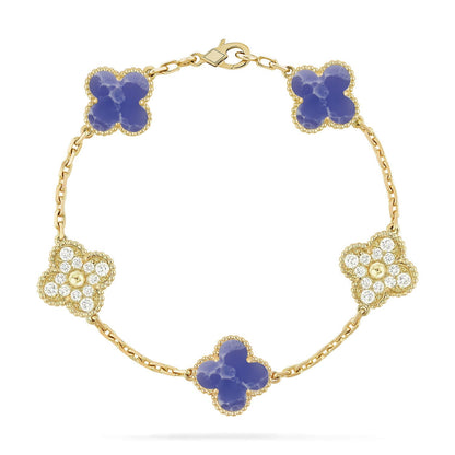 [Zalyn]LUCKY CLOVER 5-MOTIF BRACELET - BLUE LARIMAR COLLECTION