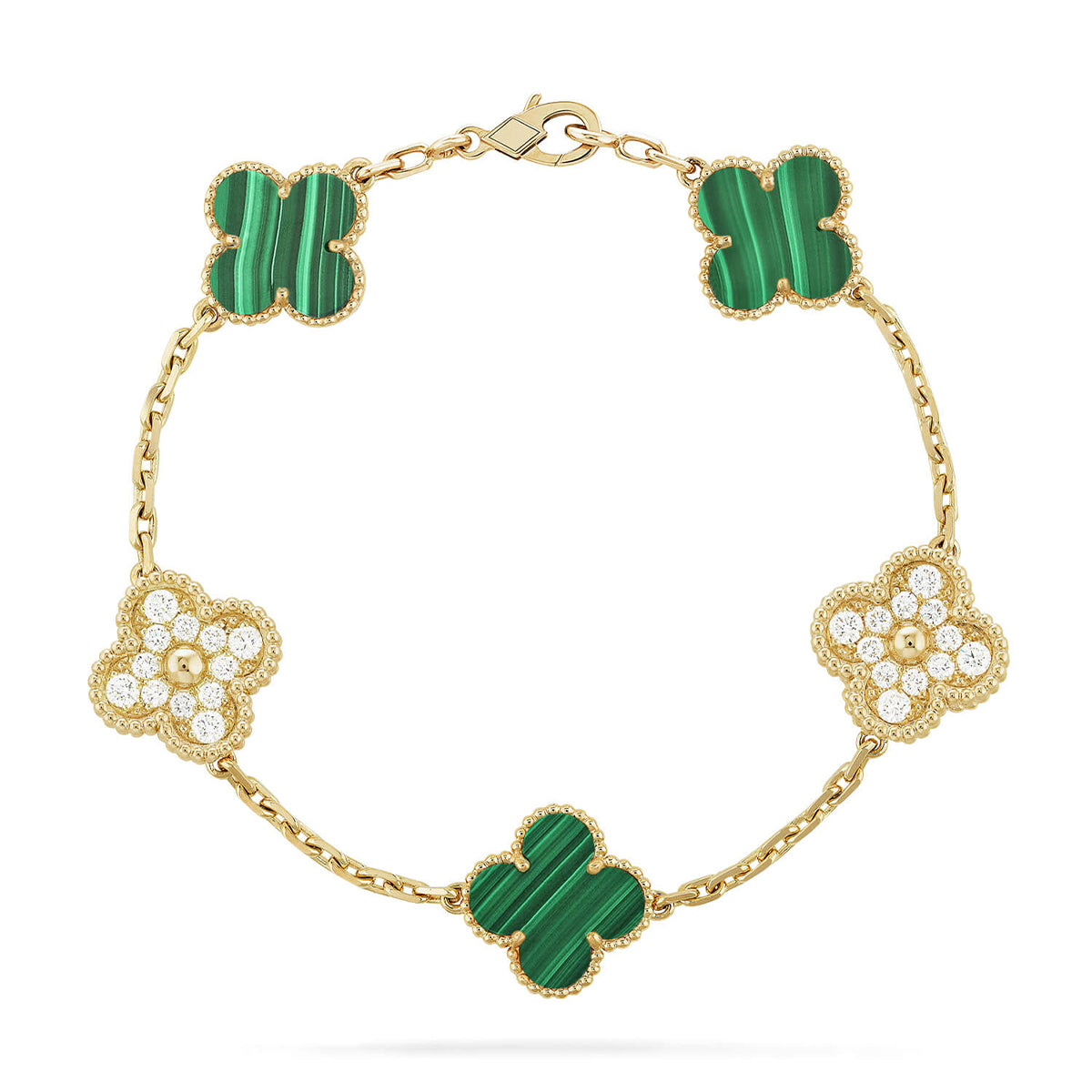 [Zalyn]LUCKY CLOVER 5-MOTIF BRACELET - MALACHITE COLLECTION