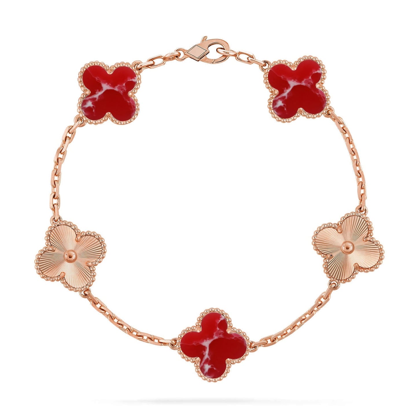[Zalyn]LUCKY CLOVER 5-MOTIF BRACELET - RED LARIMAR COLLECTION