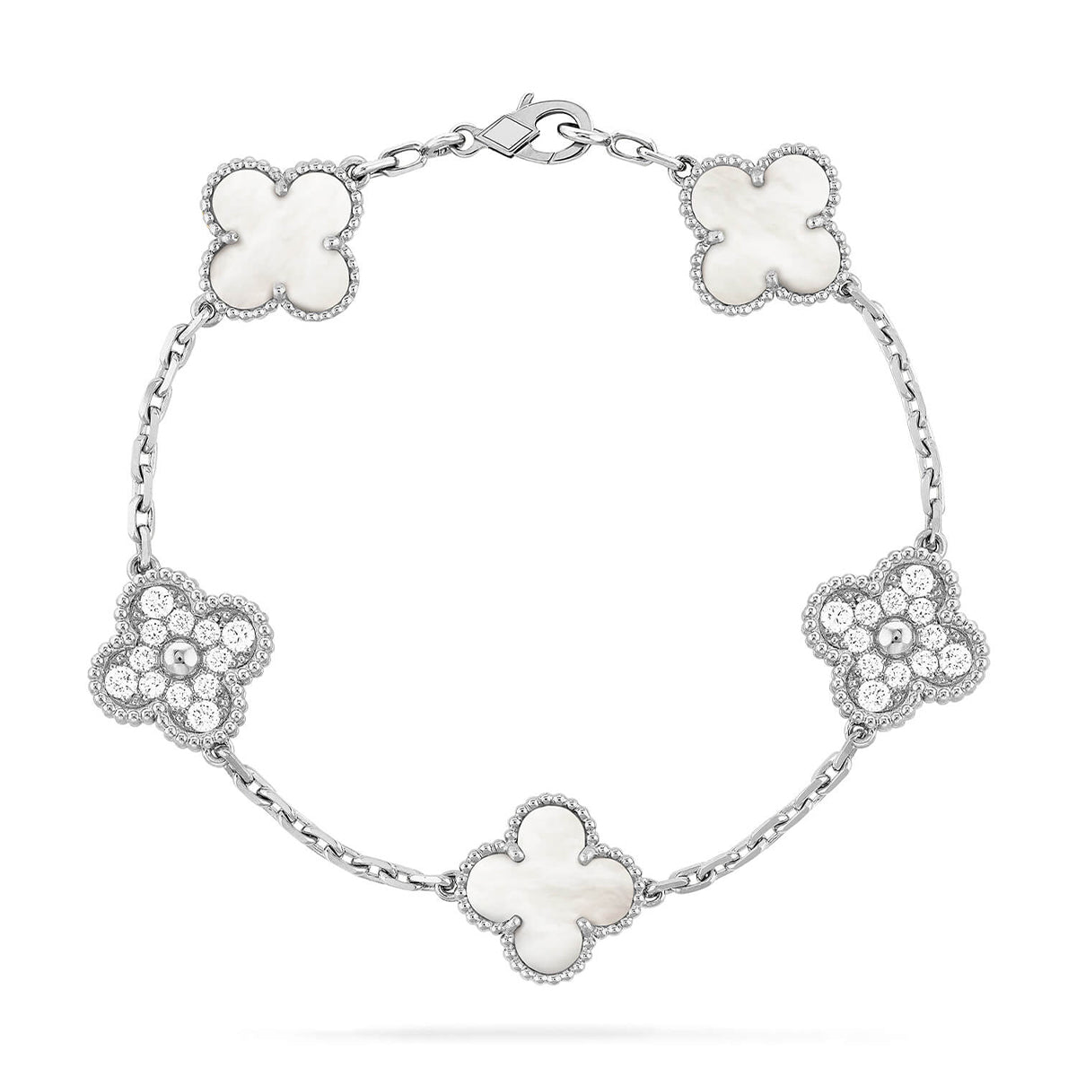 [Zalyn]LUCKY CLOVER 5-MOTIF BRACELET - WHITE MOTHER-OF-PEARL COLLECTION