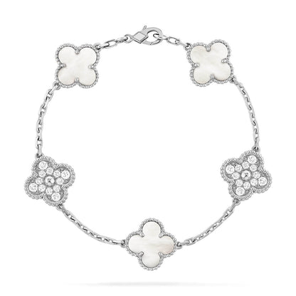 [Zalyn]LUCKY CLOVER 5-MOTIF BRACELET - WHITE MOTHER-OF-PEARL COLLECTION