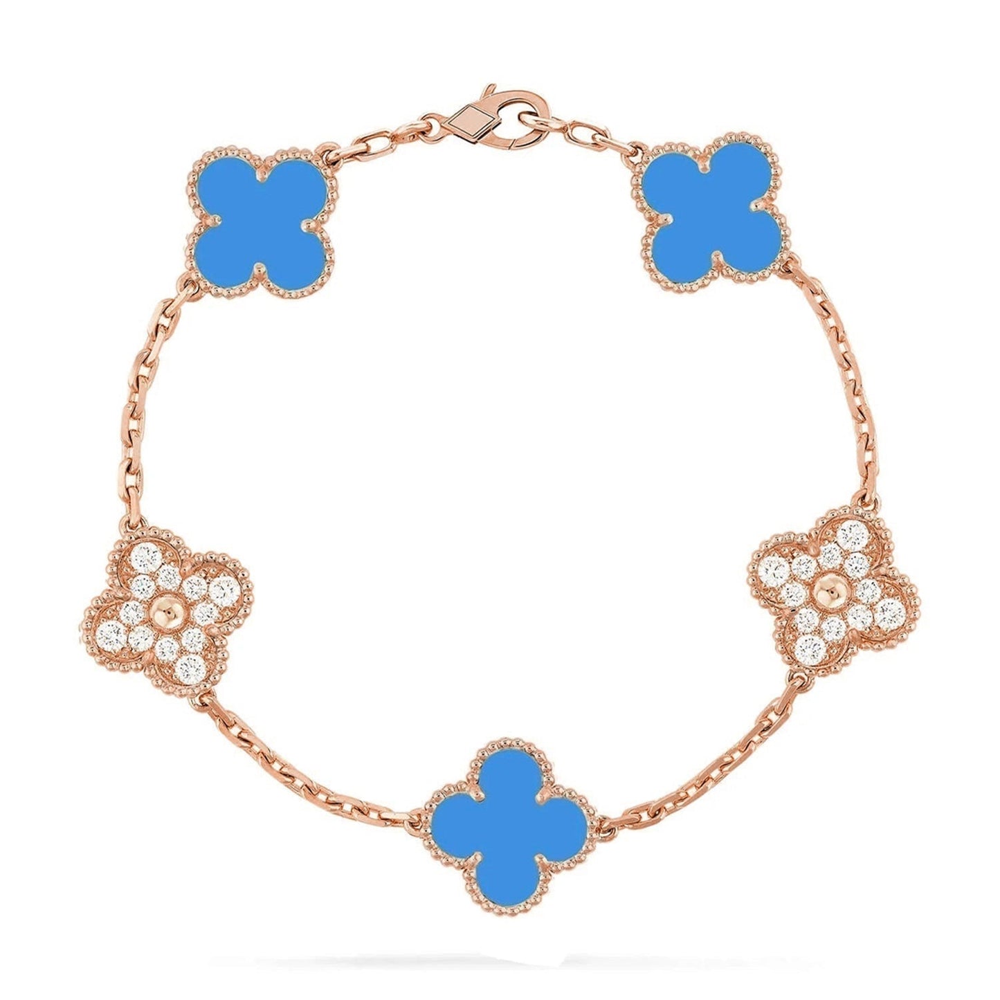 [Zalyn]LUCKY CLOVER 5-MOTIF BRACELET - BLUE AGATE COLLECTION