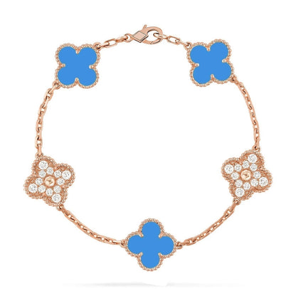 [Zalyn]LUCKY CLOVER 5-MOTIF BRACELET - BLUE AGATE COLLECTION