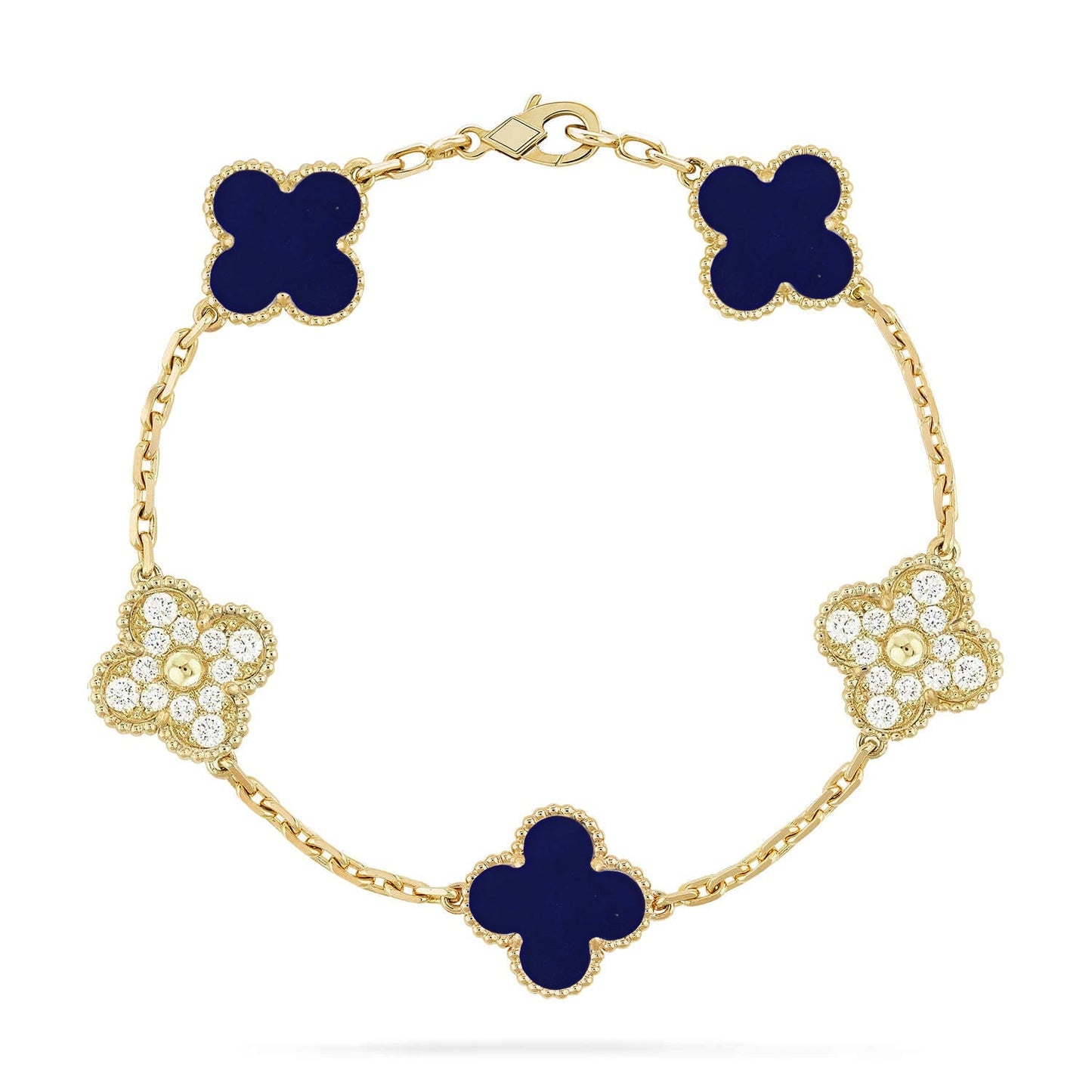 [Zalyn]LUCKY CLOVER 5-MOTIF BRACELET - LAPIS LAZULI COLLECTION