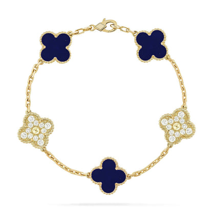 [Zalyn]LUCKY CLOVER 5-MOTIF BRACELET - LAPIS LAZULI COLLECTION