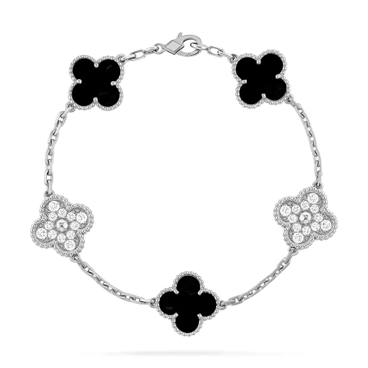 [Zalyn]LUCKY CLOVER 5-MOTIF BRACELET - BLACK OXNY COLLECTION