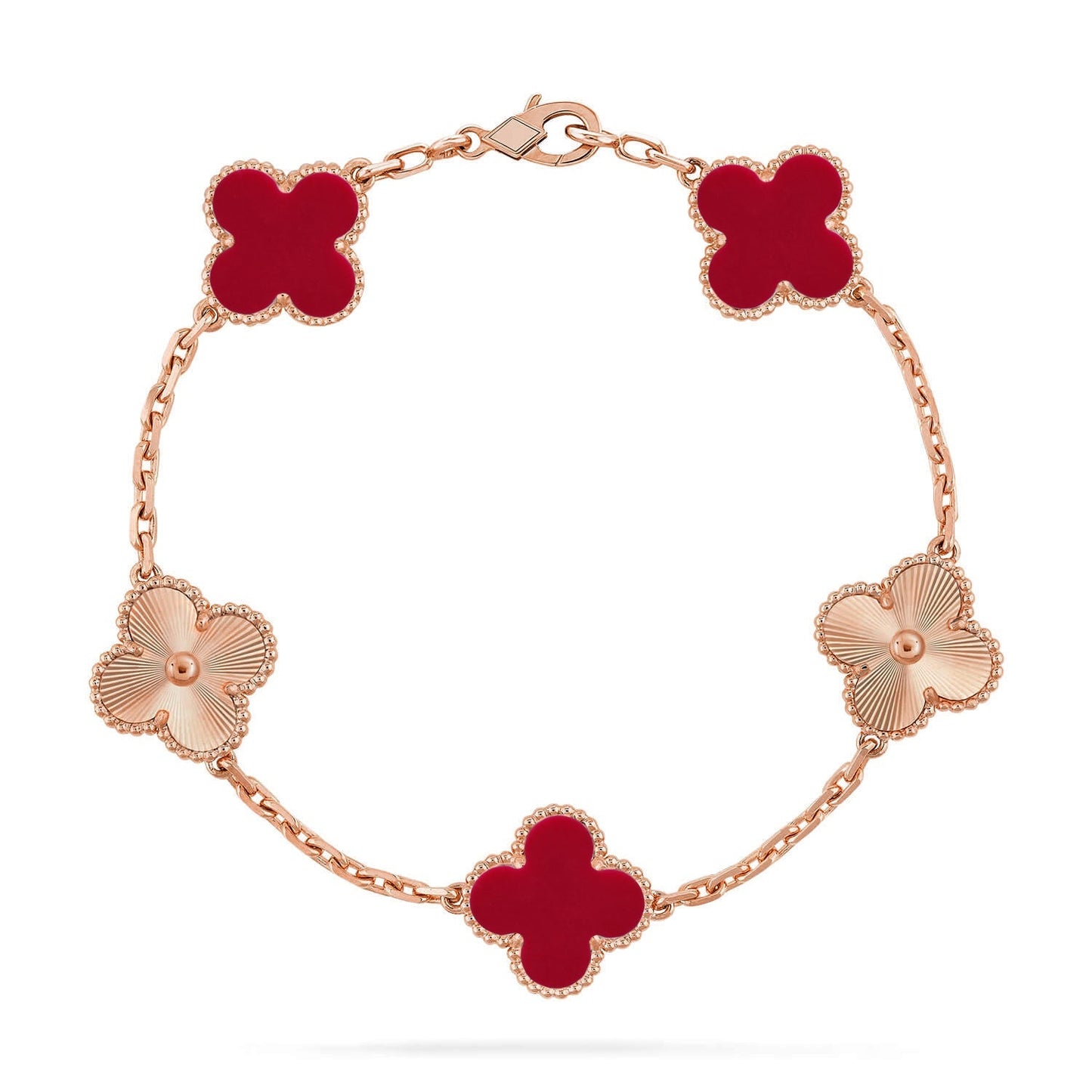 [Zalyn]LUCKY CLOVER 5-MOTIF BRACELET - RED CARNELIAN COLLECTION