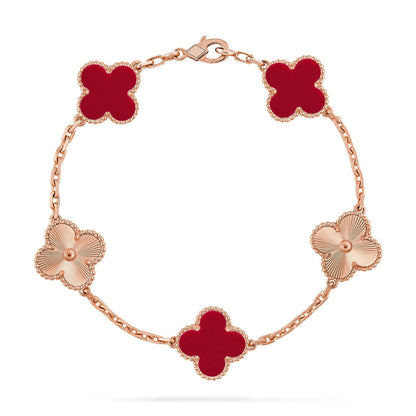 [Zalyn]LUCKY CLOVER 5-MOTIF BRACELET - RED CARNELIAN COLLECTION