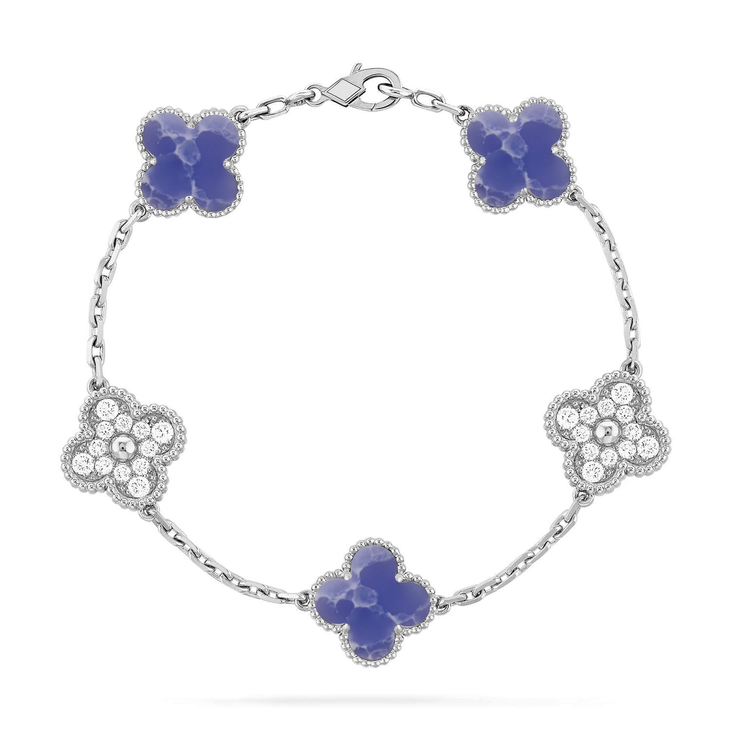 [Zalyn]LUCKY CLOVER 5-MOTIF BRACELET - BLUE LARIMAR COLLECTION