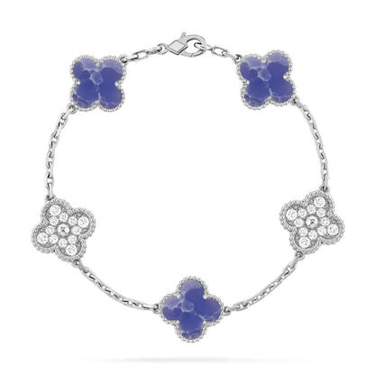 [Zalyn]LUCKY CLOVER 5-MOTIF BRACELET - BLUE LARIMAR COLLECTION