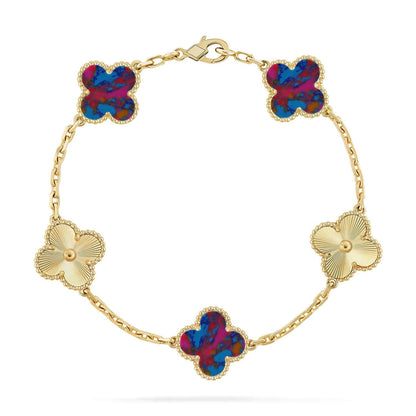 [Zalyn]LUCKY CLOVER 5-MOTIF BRACELET - MULTI-GEM COLLECTION