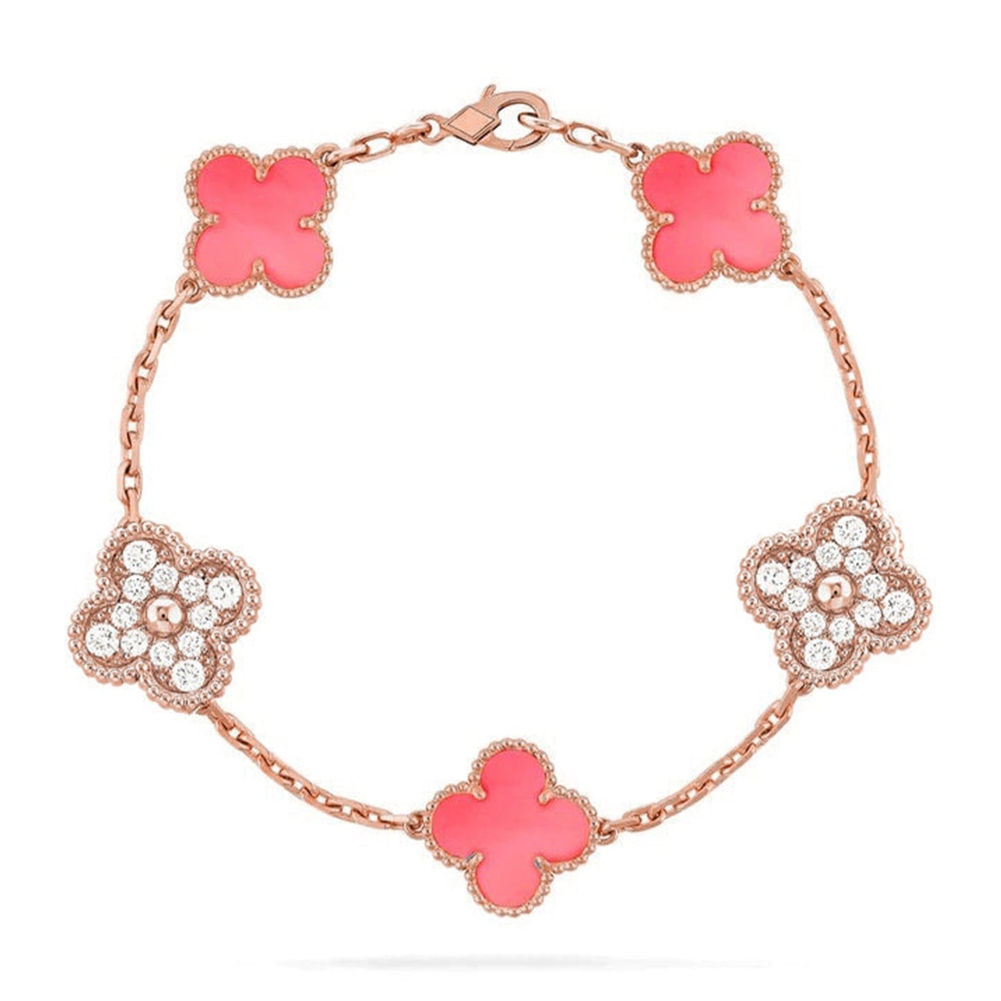 [Zalyn]LUCKY CLOVER 5-MOTIF BRACELET - PINK MOTHER-OF-PEARL COLLECTION