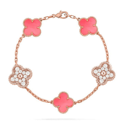[Zalyn]LUCKY CLOVER 5-MOTIF BRACELET - PINK MOTHER-OF-PEARL COLLECTION
