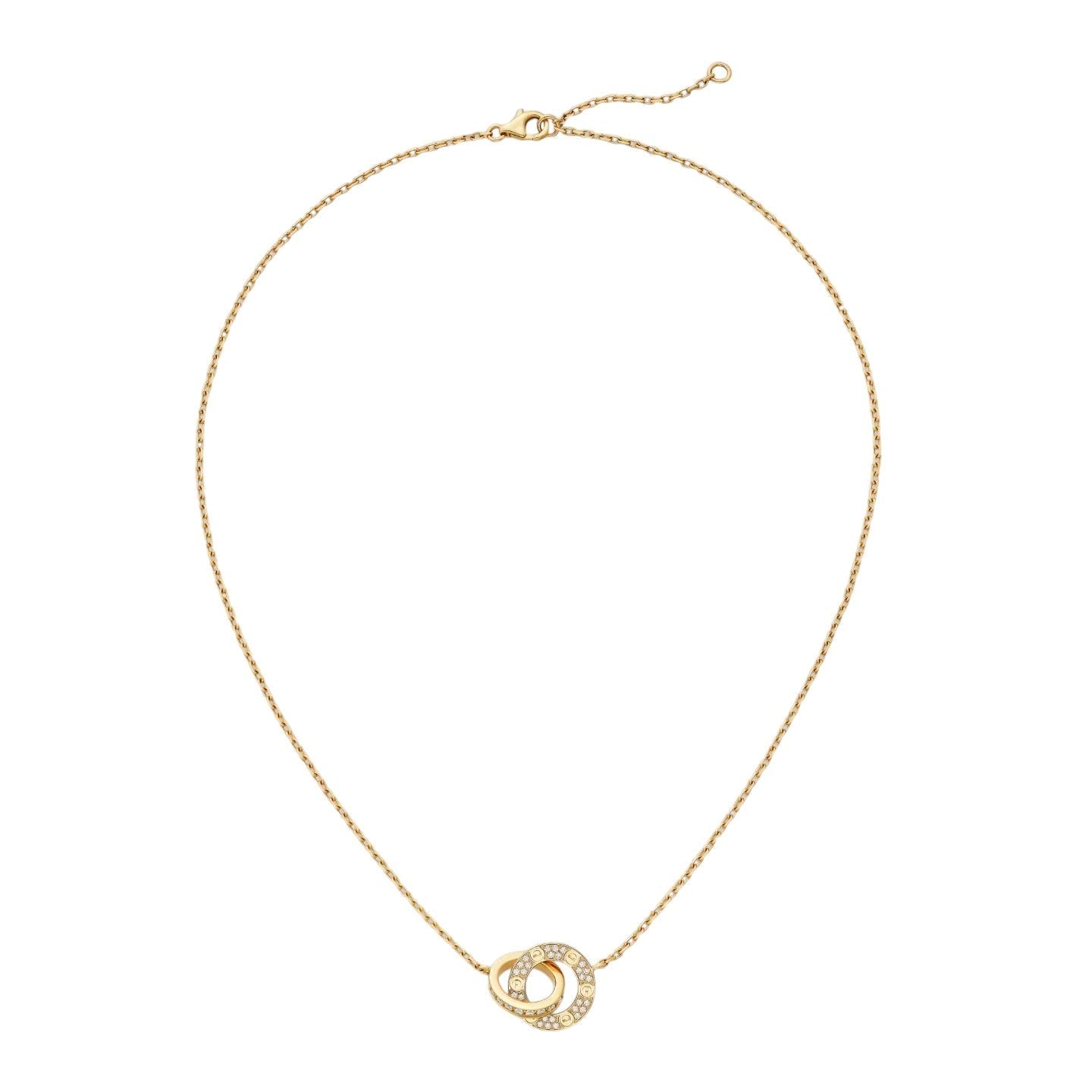 [Zalyn]LOVE DOUBLE-RING PENDANT FULL-PAVÉ NECKLACE