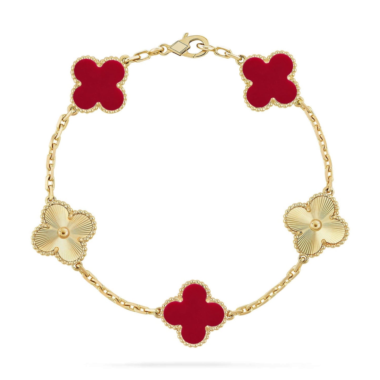[Zalyn]LUCKY CLOVER 5-MOTIF BRACELET - RED CARNELIAN COLLECTION