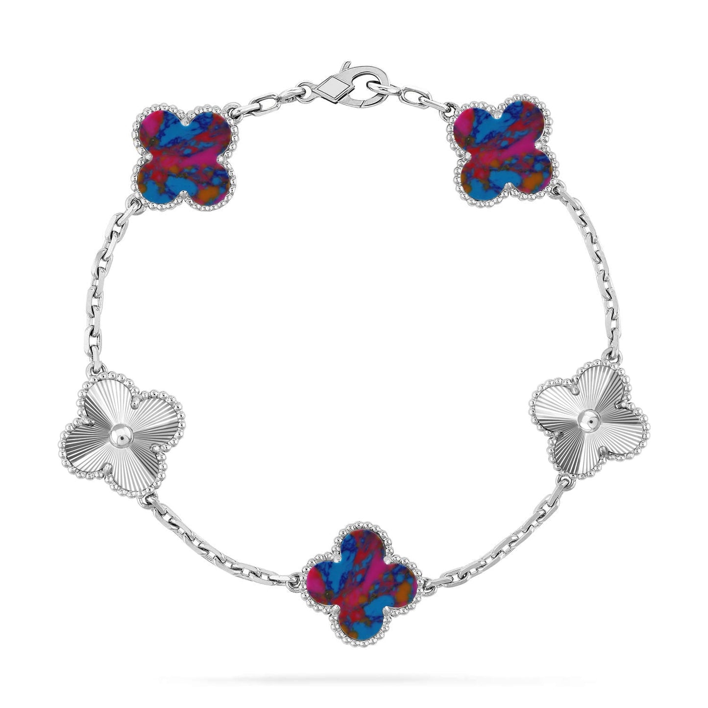 [Zalyn]LUCKY CLOVER 5-MOTIF BRACELET - MULTI-GEM COLLECTION