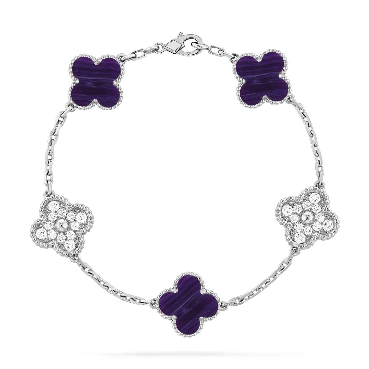[Zalyn]LUCKY CLOVER 5-MOTIF BRACELET - CHAROITE COLLECTION
