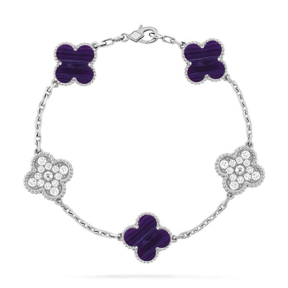 [Zalyn]LUCKY CLOVER 5-MOTIF BRACELET - CHAROITE COLLECTION