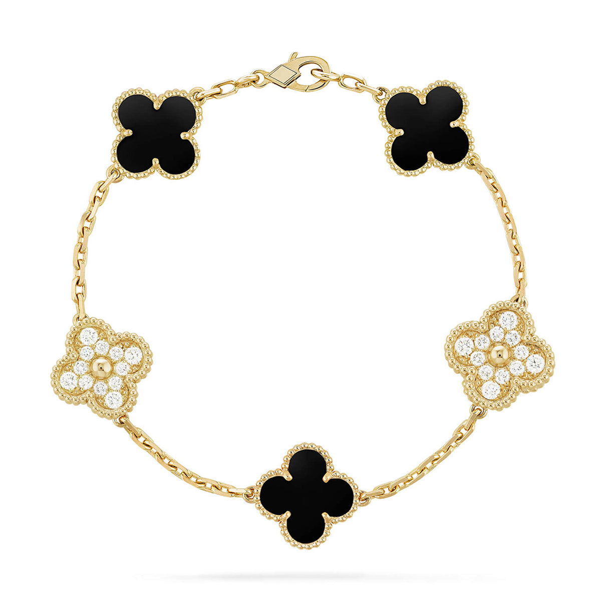 [Zalyn]LUCKY CLOVER 5-MOTIF BRACELET - BLACK OXNY COLLECTION