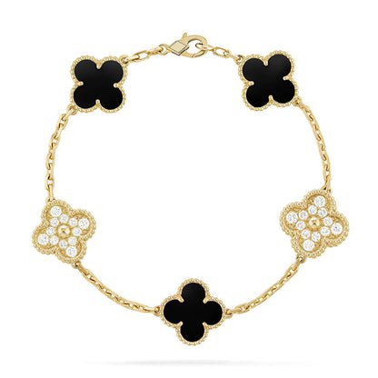 [Zalyn]LUCKY CLOVER 5-MOTIF BRACELET - BLACK OXNY COLLECTION
