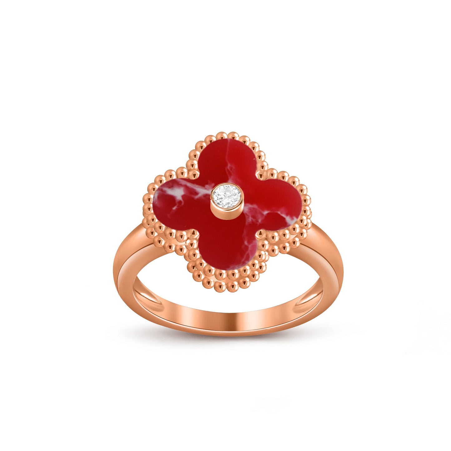 [Zalyn]LUCKY CLOVER DIAMOND-ACCENT ROSE GOLD RING COLLECTION