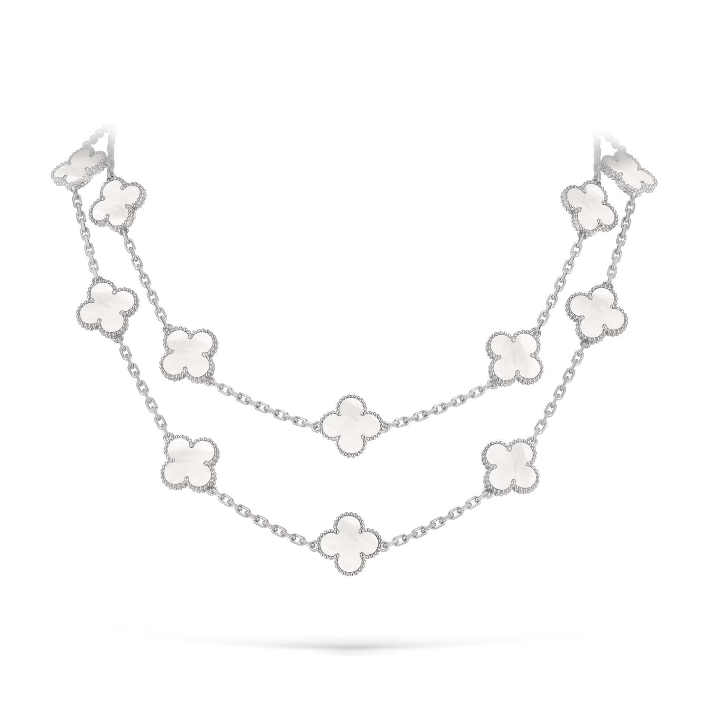 [Zalyn]CLASSIC 20-MOTIF LUCKY CLOVER LONG NECKLACE WHITE GOLD COLLECTION