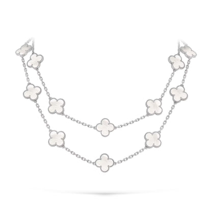 [Zalyn]CLASSIC 20-MOTIF LUCKY CLOVER LONG NECKLACE WHITE GOLD COLLECTION