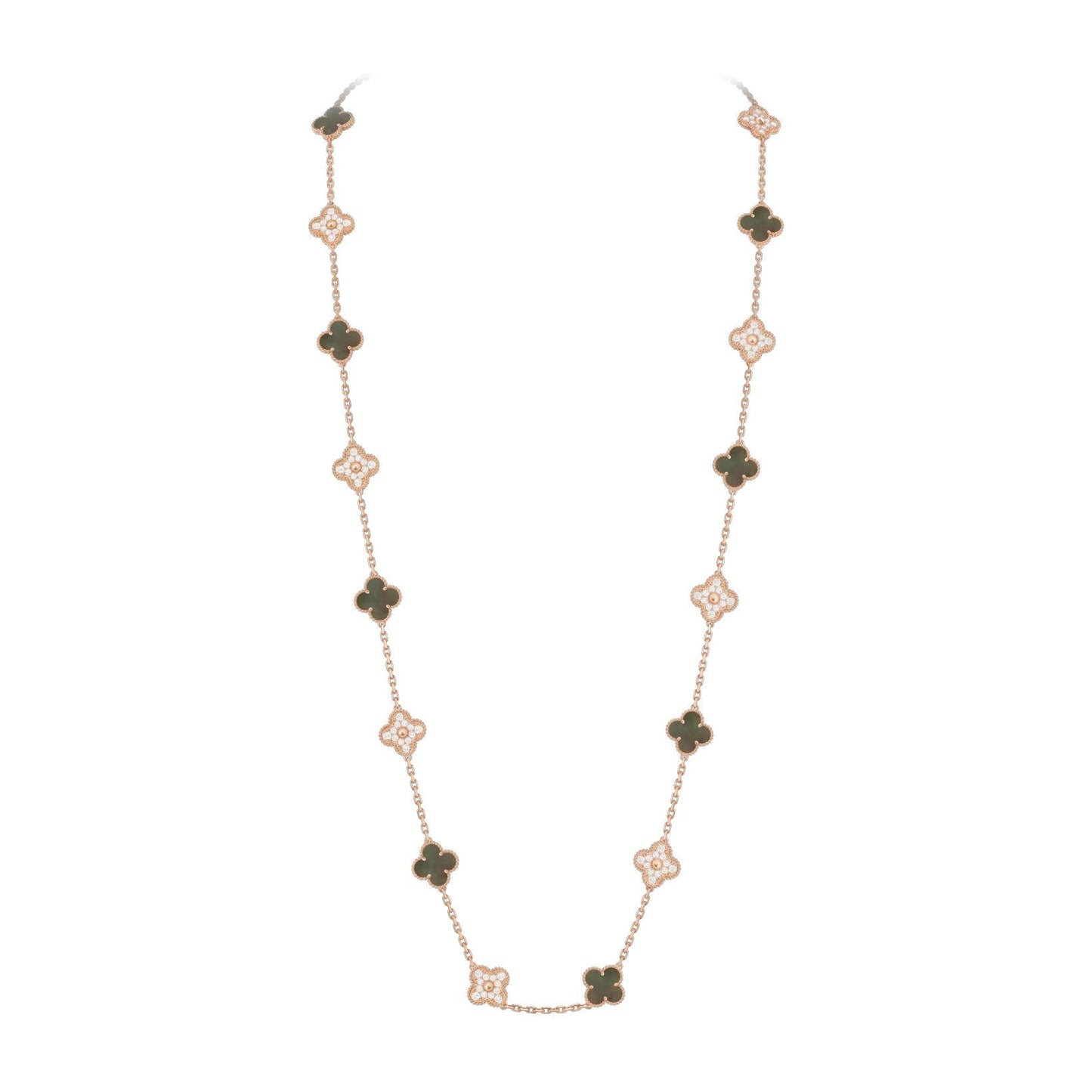 [Zalyn]CLASSIC 20-MOTIF LUCKY CLOVER LONG NECKLACE ROSE GOLD COLLECTION