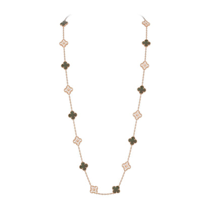 [Zalyn]CLASSIC 20-MOTIF LUCKY CLOVER LONG NECKLACE ROSE GOLD COLLECTION