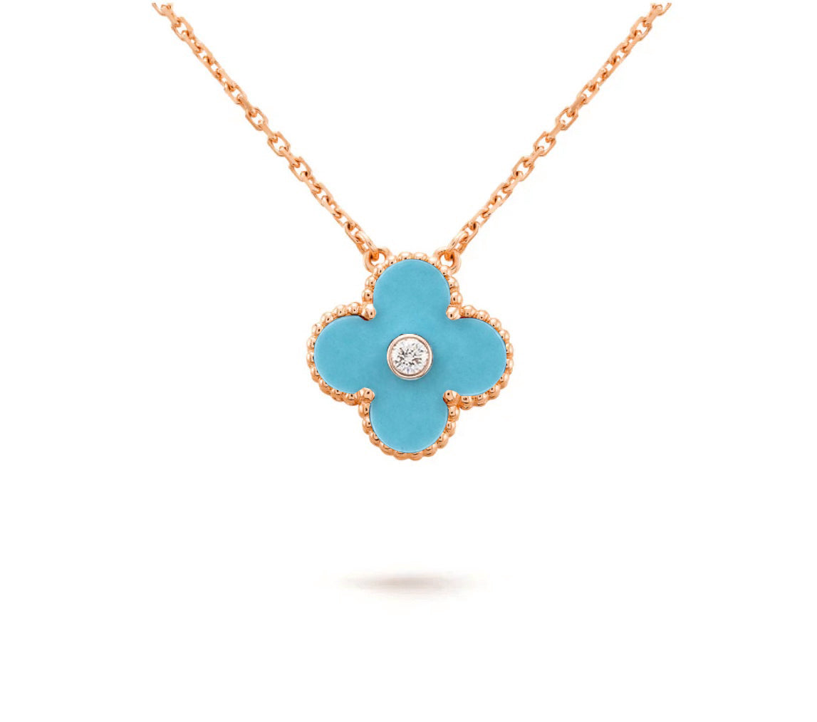 [Zalyn]15MM CLOVER FLOWER DIAMOND PENDANT NECKLACE COLLECTION