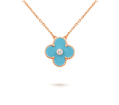 [Zalyn]15MM CLOVER FLOWER DIAMOND PENDANT NECKLACE COLLECTION