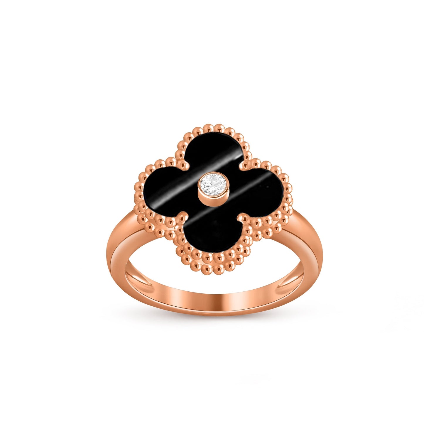 [Zalyn]LUCKY CLOVER DIAMOND-ACCENT ROSE GOLD RING COLLECTION