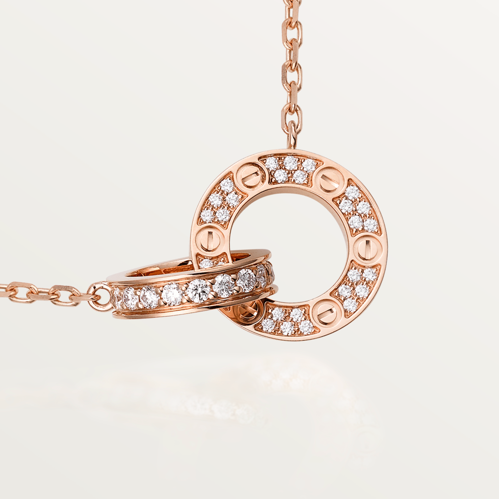 [Zalyn Jewelry ]LOVE 7.6MM NECKLACE ROSE GOLD AND SILVER  FULL DIAMOND