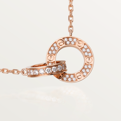 [Zalyn Jewelry ]LOVE 7.6MM NECKLACE ROSE GOLD AND SILVER  FULL DIAMOND