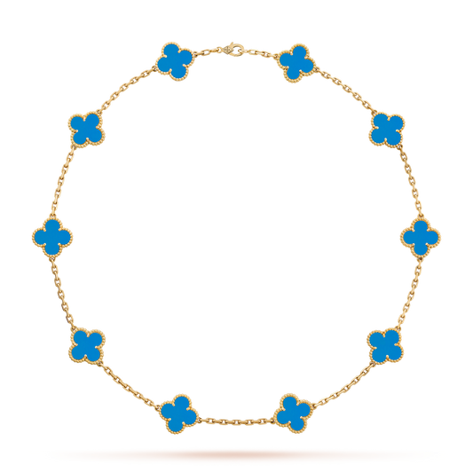 [Zalyn Jewelry ]CLOVER 10 MOTIFS BLUE AGATE NECKLACE
