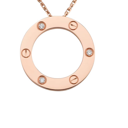 [Zalyn]LOVE LARGE CIRCULAR PENDANT 3-DIAMOND NECKLACE